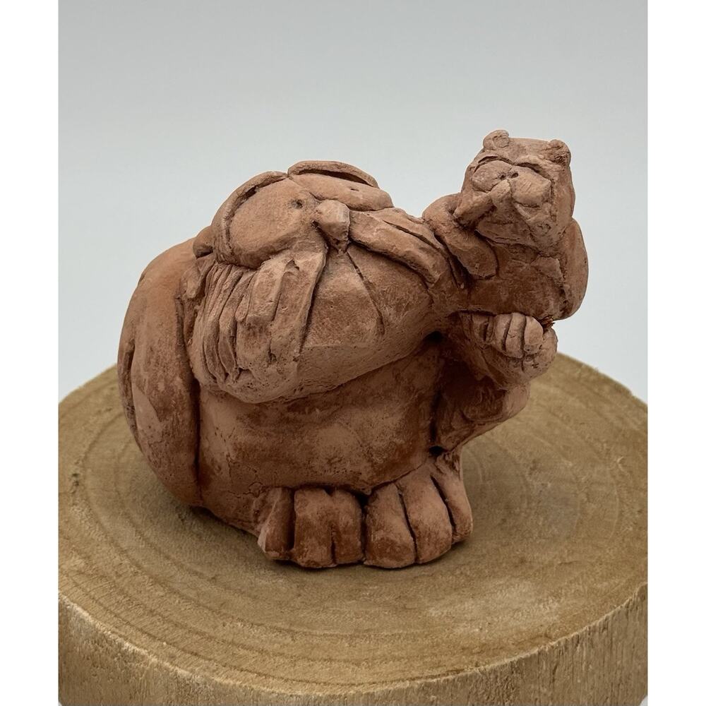 Vintage Kersten Bros Terracotta Owl Figurine Signed Brutalist Clay Folk Art